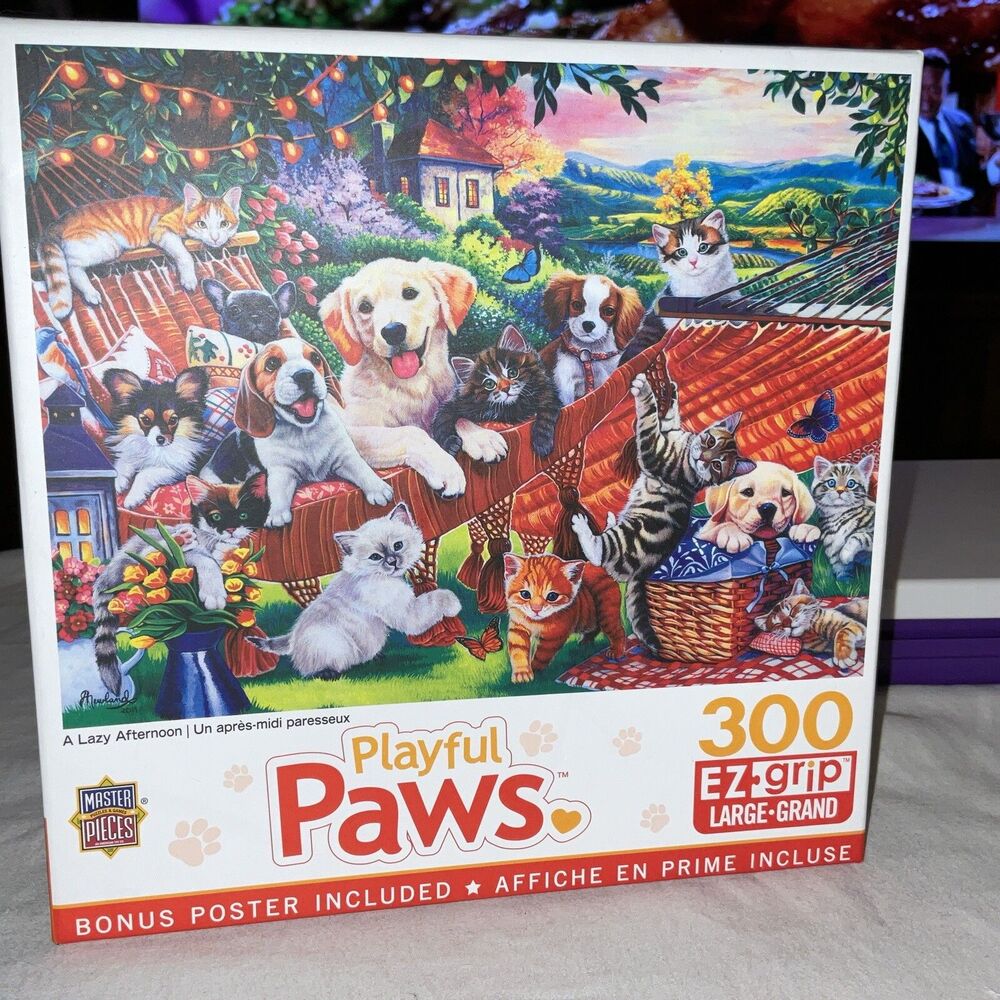 Playful Paws A Lazy Afternoon; 24x18 300 EZ-Grip pcs Master Pieces puzzle New